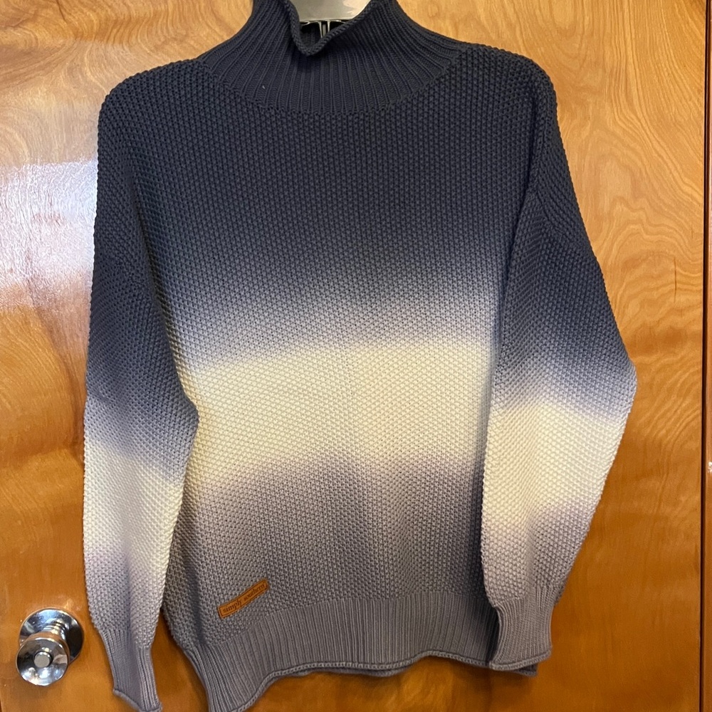 SIMPLY SOUTHERN OVERSIZED Turtleneck Sweater. Size Small. Blue & White. Ombré